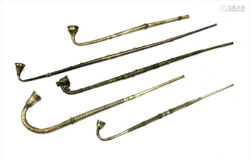 Five Thai silver pipes,