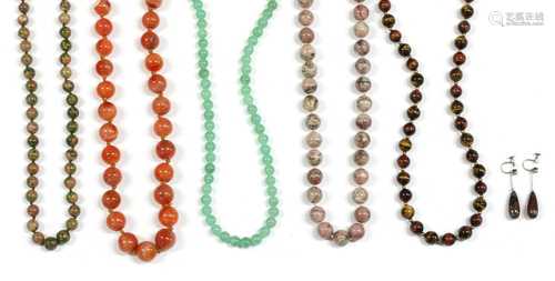 A quantity of hardstone bead necklaces,