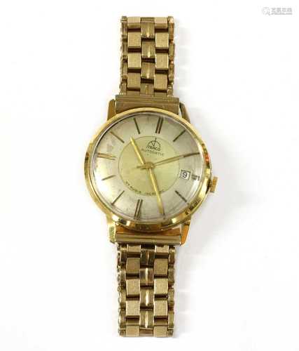 A gentlemen's gold Itraco 'Autodatic' automatic bracelet watch,