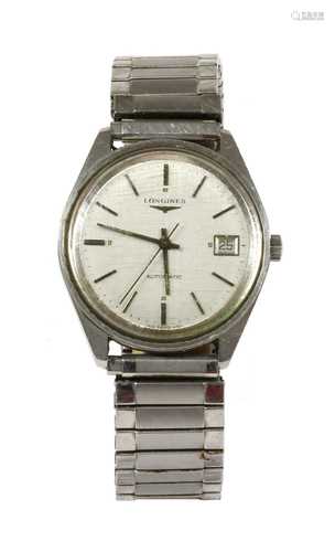 A gentlemen's stainless steel Longines automatic bracelet watch, c.1970,