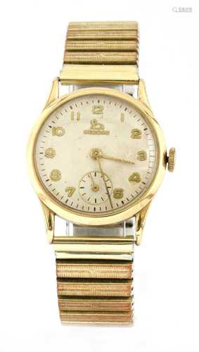 A gentlemen's 9ct gold Record mechanical bracelet watch,