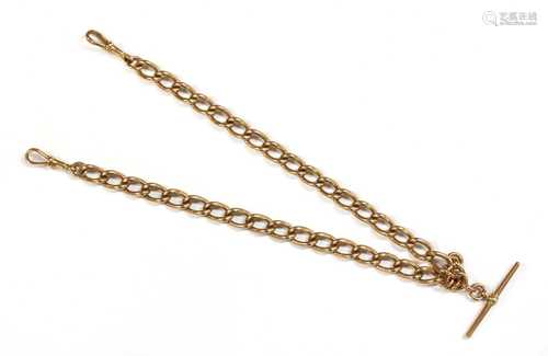 A 9ct rose gold curb link double Albert chain,