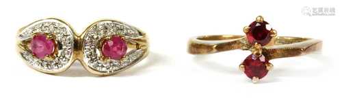 A 9ct gold ruby and diamond ring,