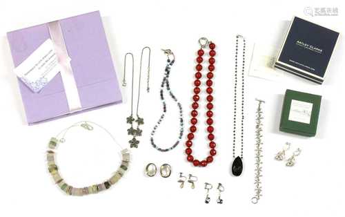 A collection of contemporary silver jewellery,