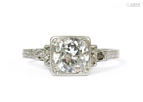 An Art Deco style platinum diamond ring,