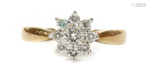 A 9ct gold diamond cluster ring,