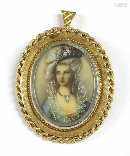 An 18ct gold diamond set portrait miniature brooch/pendant,