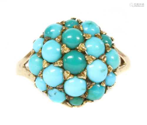 A 9ct gold turquoise bombé cluster,