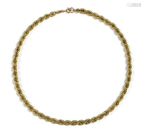 A 9ct gold hollow rope link chain,