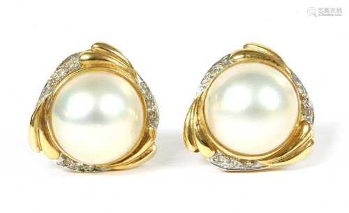 A pair of 18ct gold mabé pearl and diamond earrings,