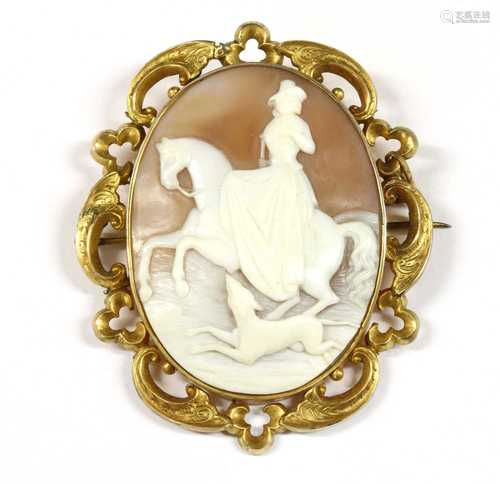 A rolled gold shell cameo brooch,