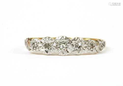 A gold five stone diamond ring,