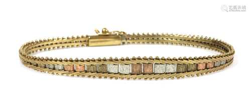 A 9ct three colour gold bracelet,