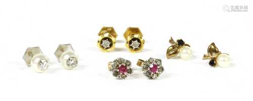 Four pairs of gold earrings,