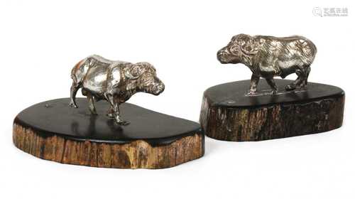 A contemporary silver sculpture of a buffalo, by Patrick Mavros,