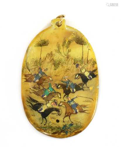 A Persian hand painted miniature pendant,