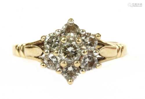 A 9ct gold diamond cluster ring,