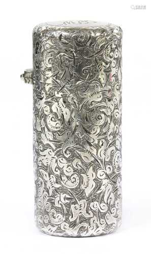 A Victorian sterling silver cylindrical scent bottle, by Sampson Morden & Co,