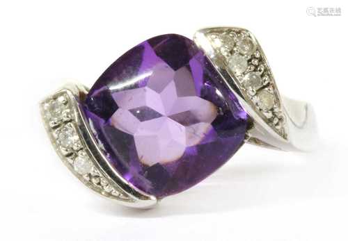 A white gold amethyst and diamond ring,