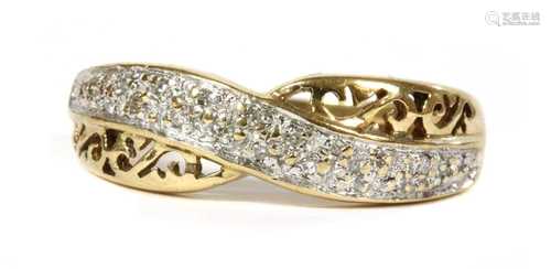 A 9ct gold diamond crossover ring,