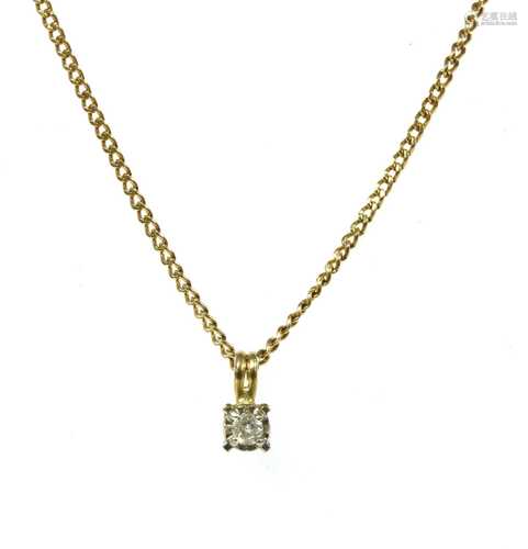 A gold single stone diamond pendant,