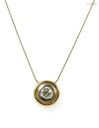 A gold single stone diamond pendant,