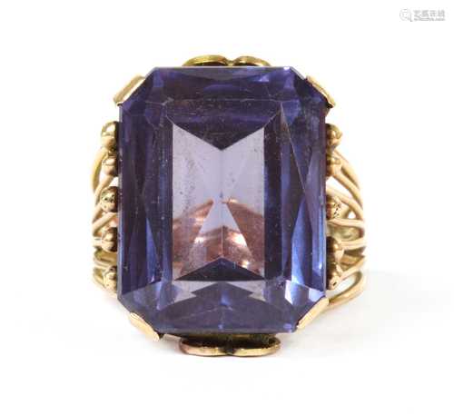 A single stone synthetic colour change sapphire ring,