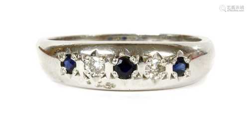 A platinum sapphire and diamond five stone ring,