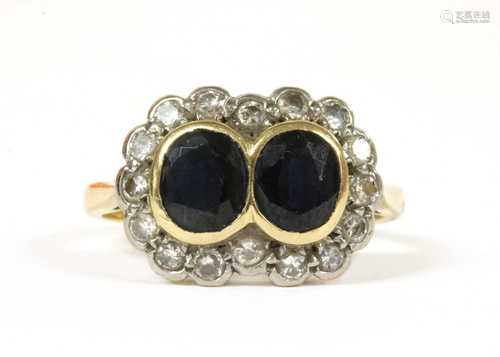 An 18ct gold sapphire and diamond double cluster ring,