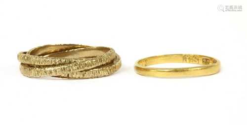 A 22ct gold D section wedding ring,