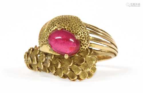 A gold synthetic ruby ring,