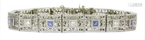 An American white gold diamond and sapphire bracelet,