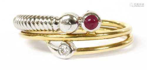 A gold ruby and diamond ring,