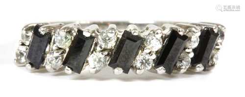 A 9ct white gold sapphire and cubic zirconia ring,