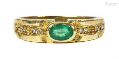 A 9ct gold emerald and diamond ring,