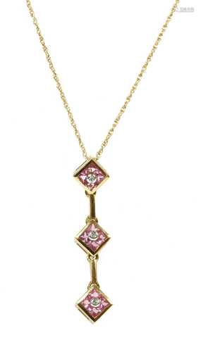 A 9ct gold diamond and pink topaz pendant,