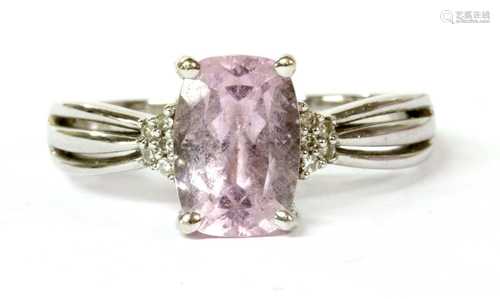 An 18ct white gold kunzite and diamond ring,