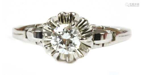 A white gold single stone diamond ring,