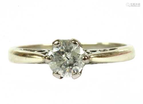 A white gold single stone diamond ring,