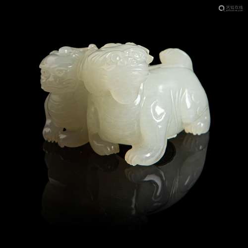 WHITE JADE CARVING OF TWO LUDUANS QING DYNASTY, 18TH CENTURY