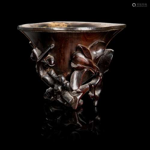 SILVER INLAID ZITAN LIBATION CUP QING DYNASTY, 18TH CENTURY