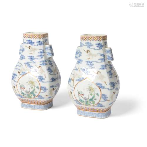 PAIR OF FAMILLE ROSE ARROW VASES QIANLONG MARK BUT 19TH CENTURY