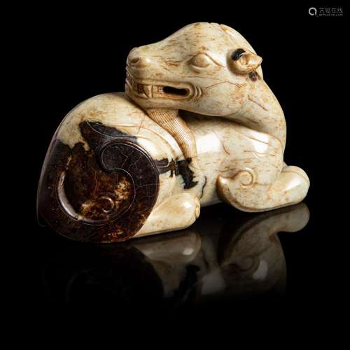 'CHICKEN BONE' JADE CARVING OF A GOAT MING DYNASTY