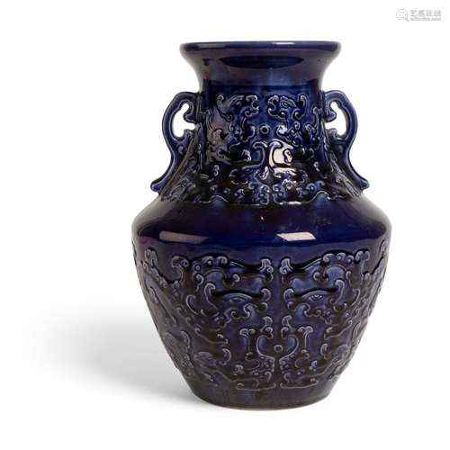 AUBERGINE-GLAZED0 'HU' VASE QIANLONG MARK BUT LATER