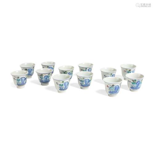 GROUP OF TWELVE DOUCAI CUPS GAUNGXU MARK