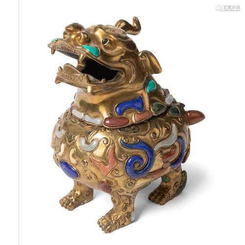 GILT-BRONZE AND HARDSTONE INLAID 'LUDUAN' INCENSE BURNER 19TH-20TH CENTURY