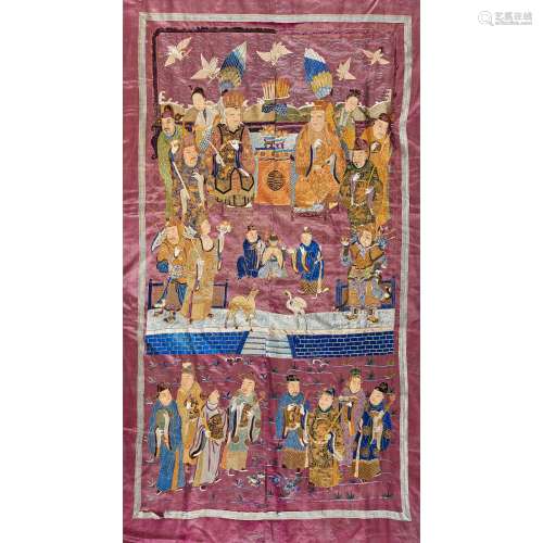 LARGE SILK EMBROIDERED WALL HANGING QING DYNASTY, 19TH CENTURY