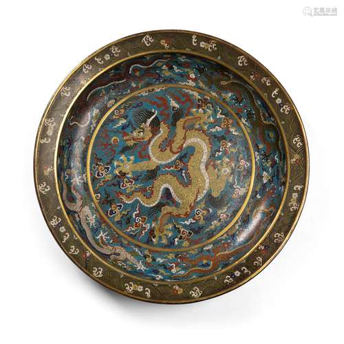 CLOISONNÉ ENAMEL 'DRAGON AND PHOENIX' BASIN QING DYNASTY, 19TH CENTURY