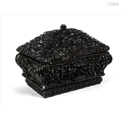 CEYLONESE CARVED EBONY BOX 19TH CENTURY