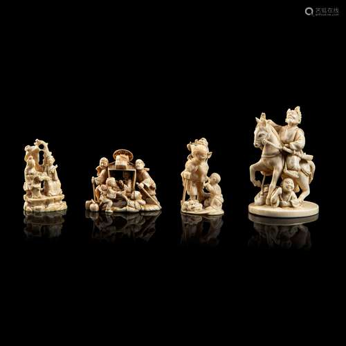 Y GROUP OF FOUR IVORY FIGURAL GROUPS MEIJI PERIOD